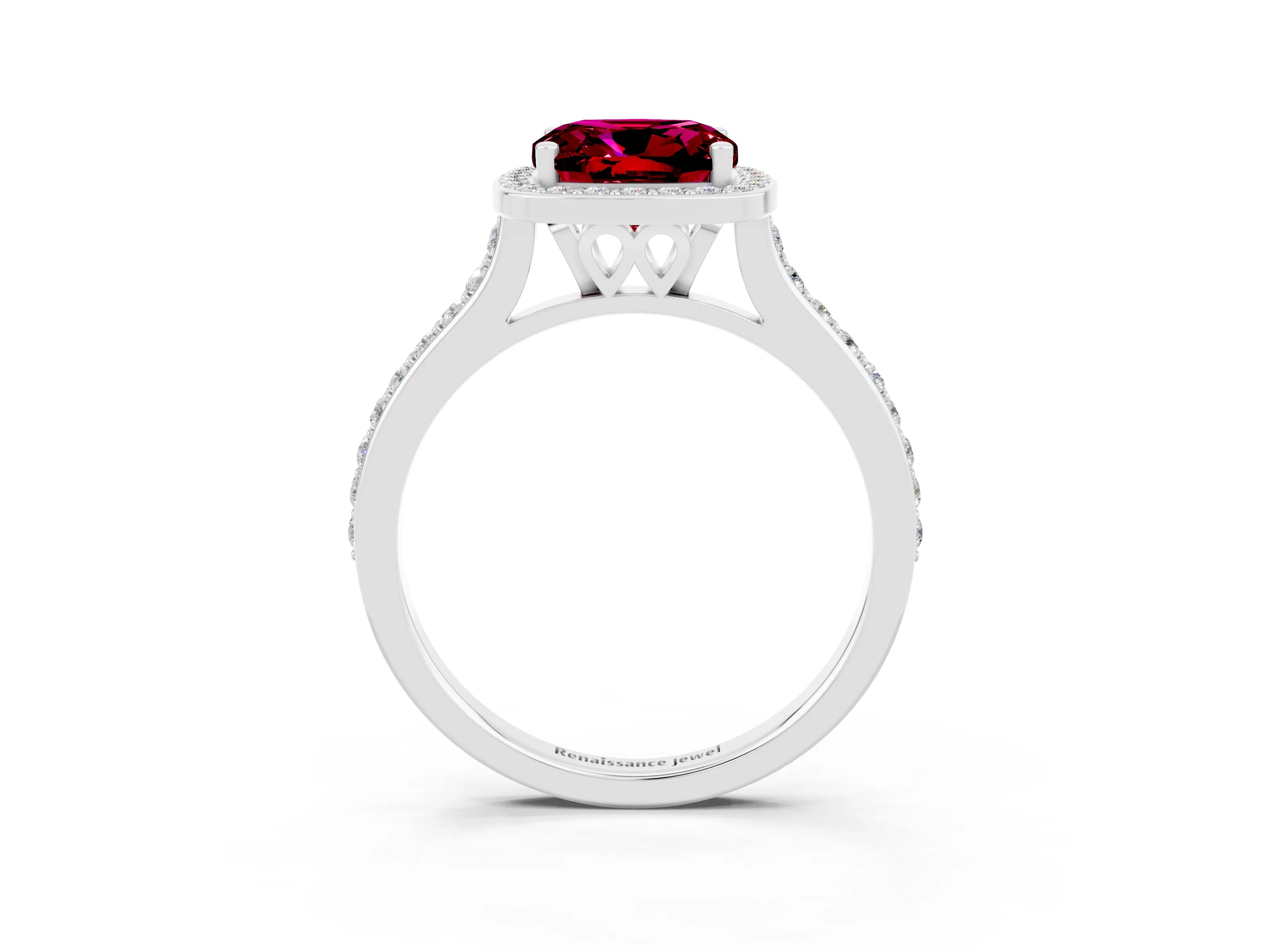 White gold Cushion Cut Halo Round Diamond Pavé Band with Four-Prong Setting_3