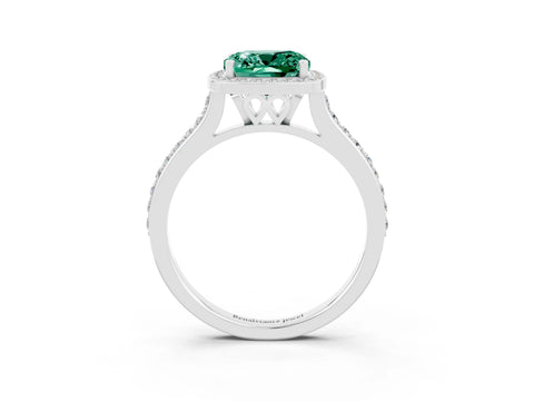 White gold Cushion Cut Halo Round Diamond Pavé Band with Four-Prong Setting_3