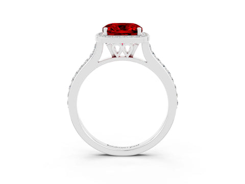White gold Cushion Cut Halo Round Diamond Pavé Band with Four-Prong Setting_3