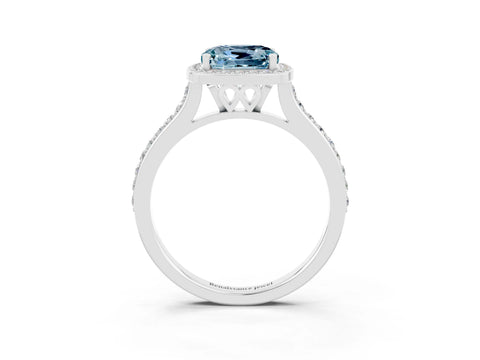 White gold Cushion Cut Halo Round Diamond Pavé Band with Four-Prong Setting_3