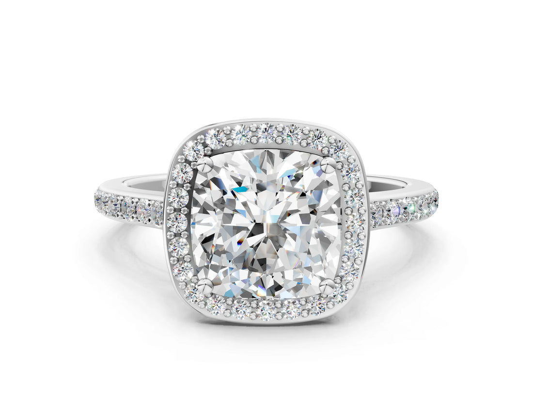 White gold Cushion Cut Halo Round Diamond Pavé Band with Four-Prong Setting_3