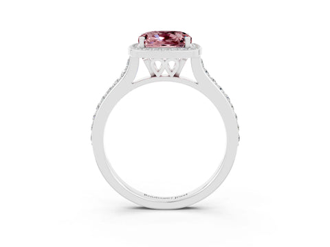 White gold Cushion Cut Halo Round Diamond Pavé Band with Four-Prong Setting_3
