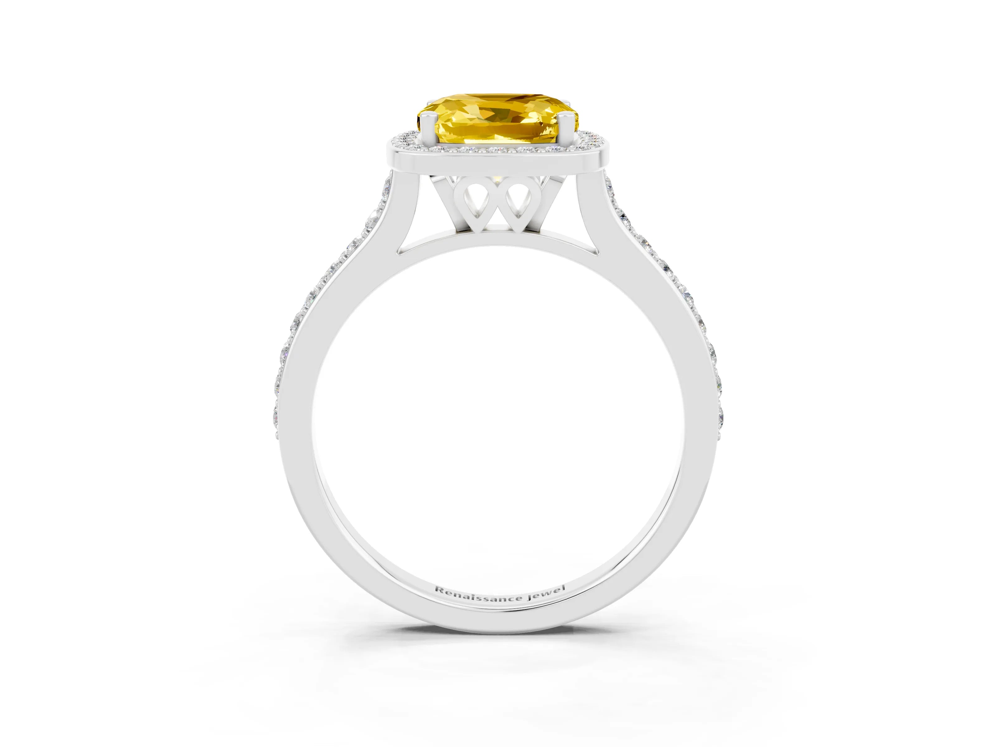 White gold Cushion Cut Halo Round Diamond Pavé Band with Four-Prong Setting_3