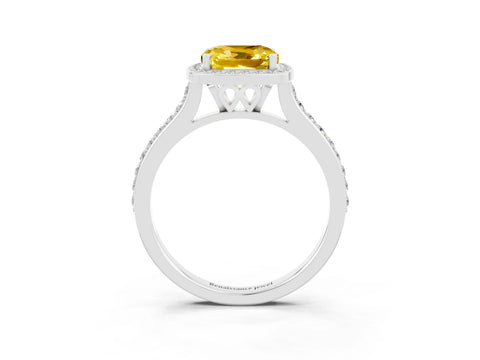 White gold Cushion Cut Halo Round Diamond Pavé Band with Four-Prong Setting_3