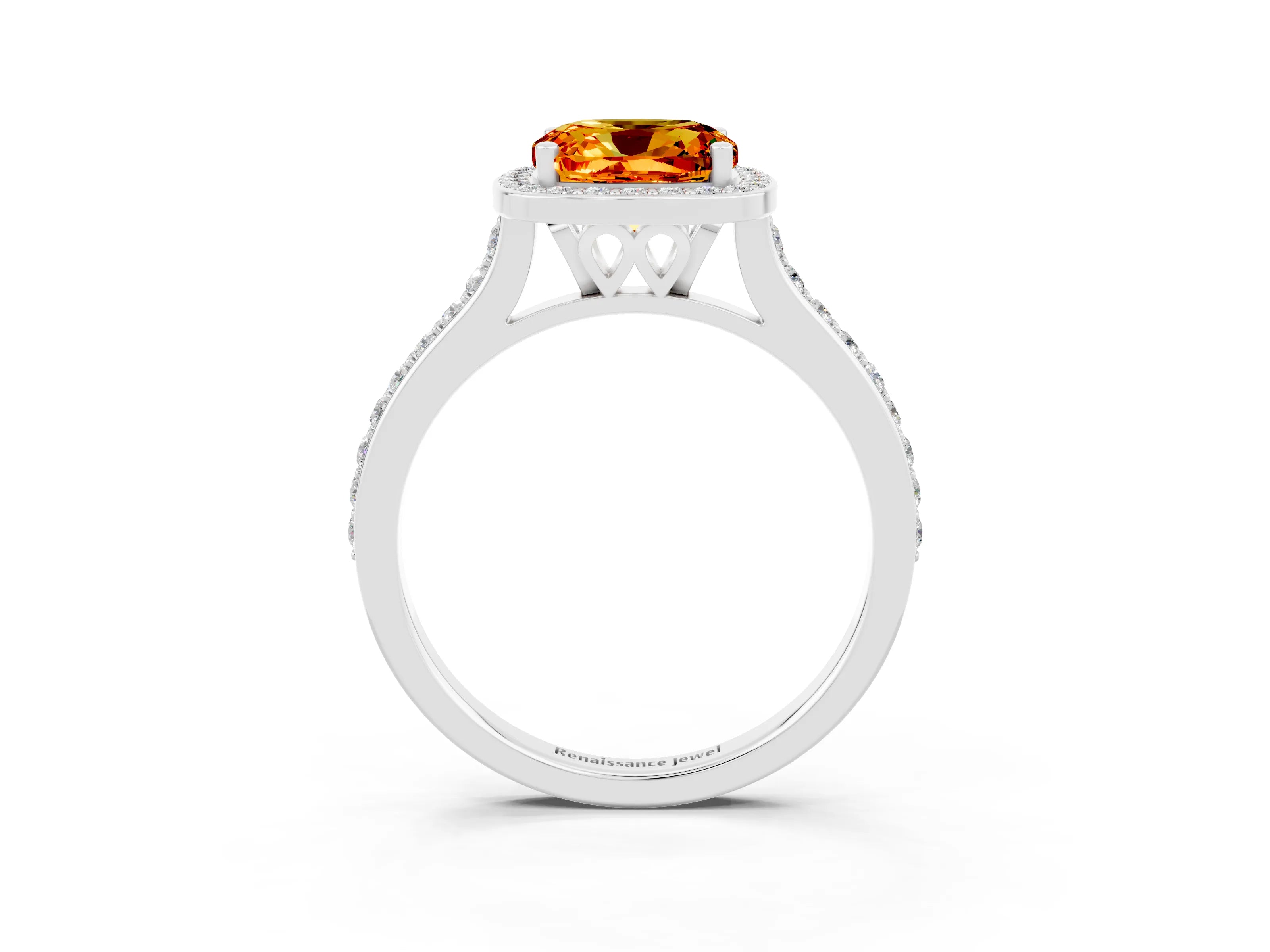 White gold Cushion Cut Halo Round Diamond Pavé Band with Four-Prong Setting_3