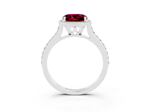 White gold Cushion Cut Halo Round Diamond Pavé Band with Four-Prong Setting_3