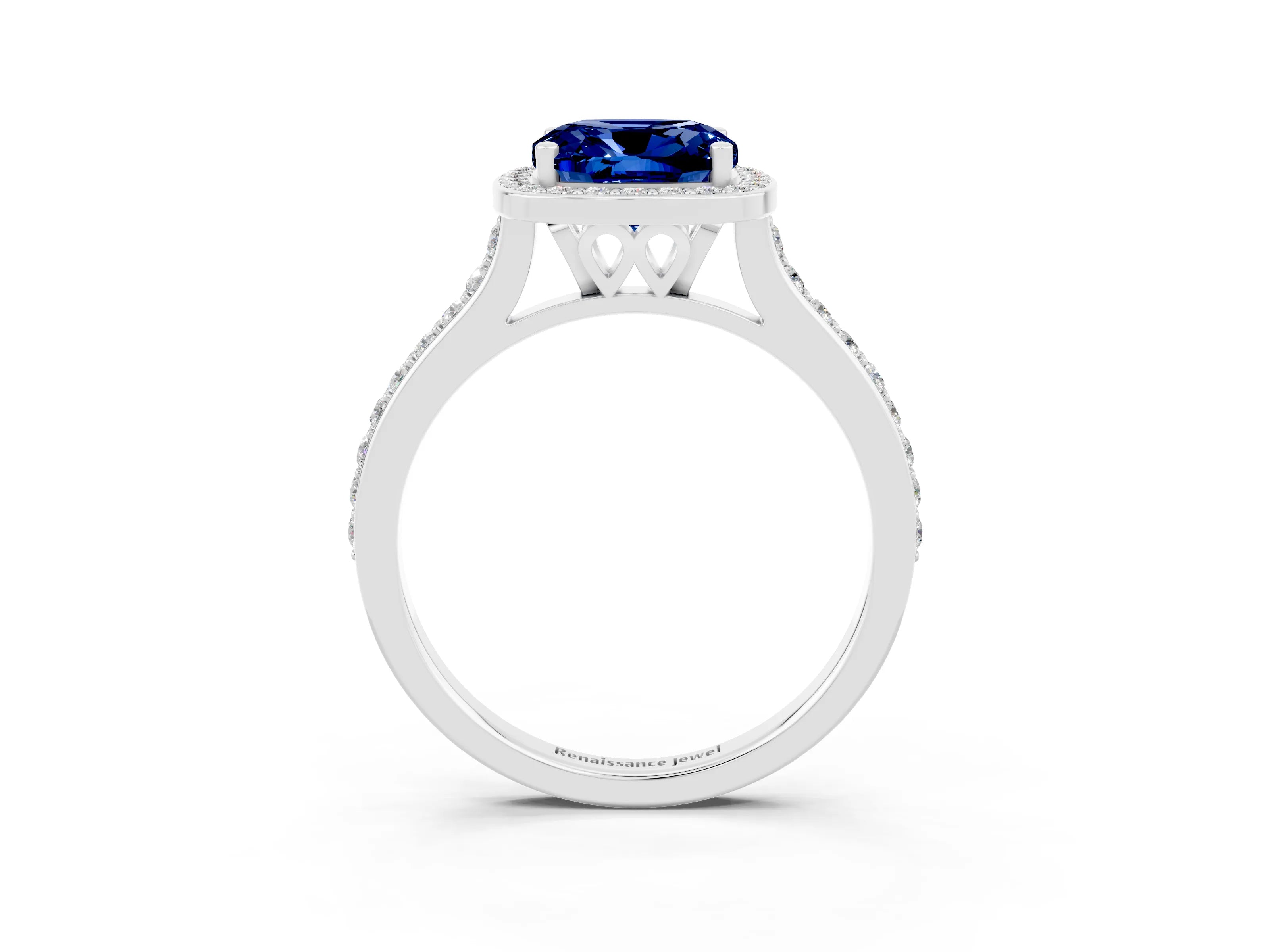 White gold Cushion Cut Halo Round Diamond Pavé Band with Four-Prong Setting_3