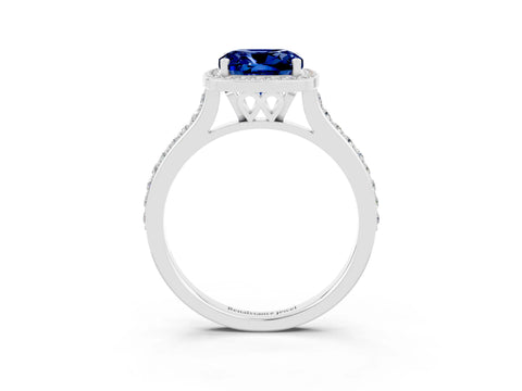 White gold Cushion Cut Halo Round Diamond Pavé Band with Four-Prong Setting_3