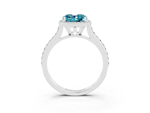 White gold Cushion Cut Halo Round Diamond Pavé Band with Four-Prong Setting_3