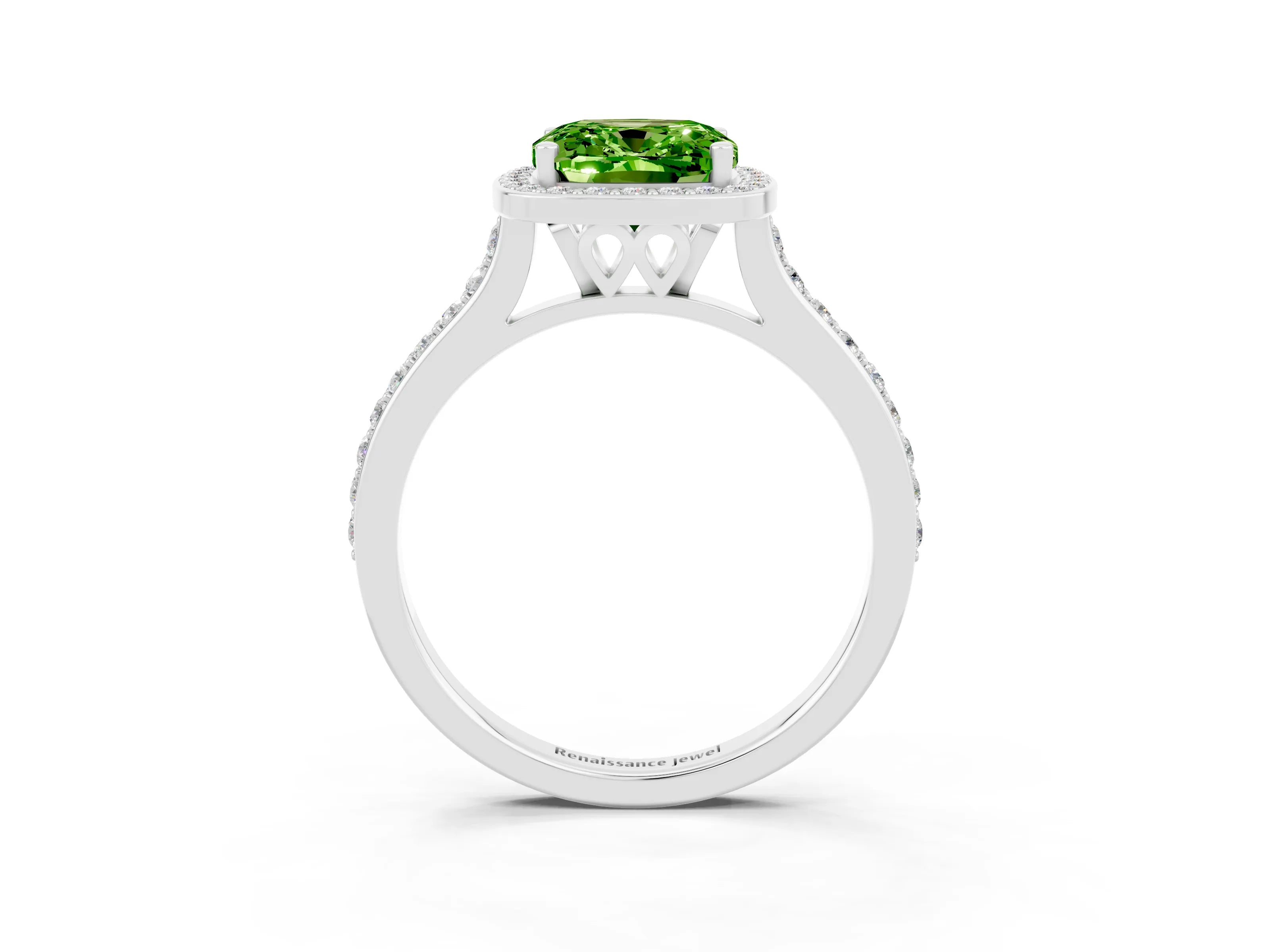 White gold Cushion Cut Halo Round Diamond Pavé Band with Four-Prong Setting_3