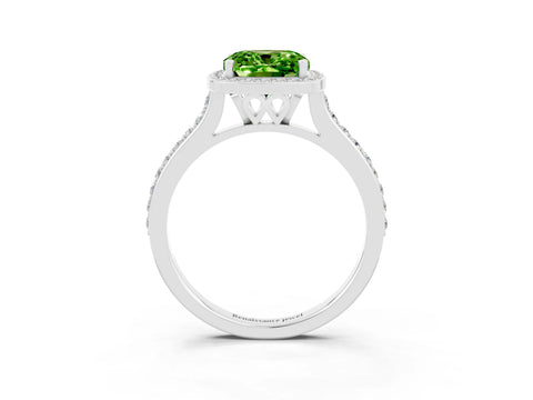 White gold Cushion Cut Halo Round Diamond Pavé Band with Four-Prong Setting_3