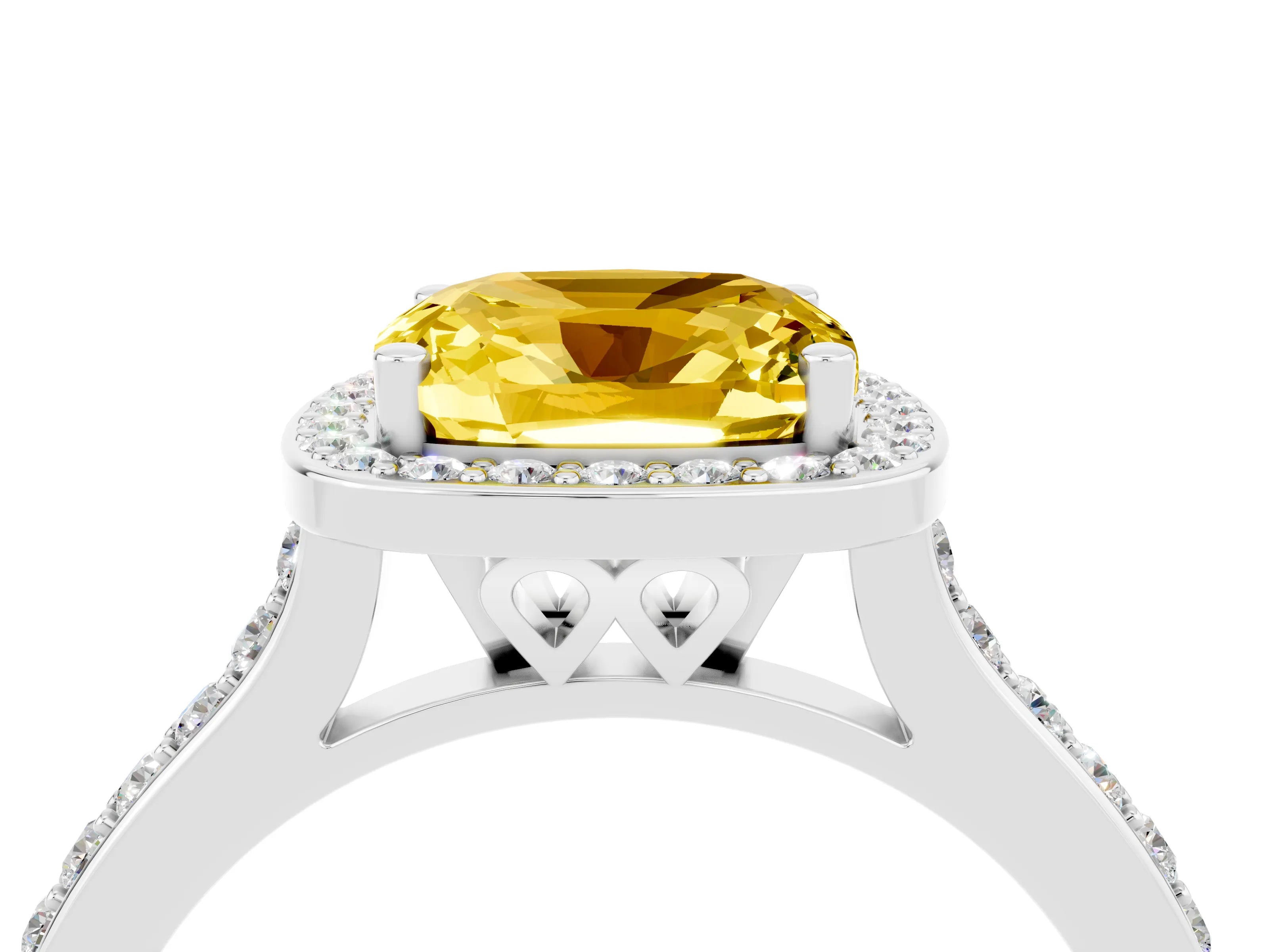 White gold Cushion Cut Halo Round Diamond Pavé Band with Four-Prong Setting_4