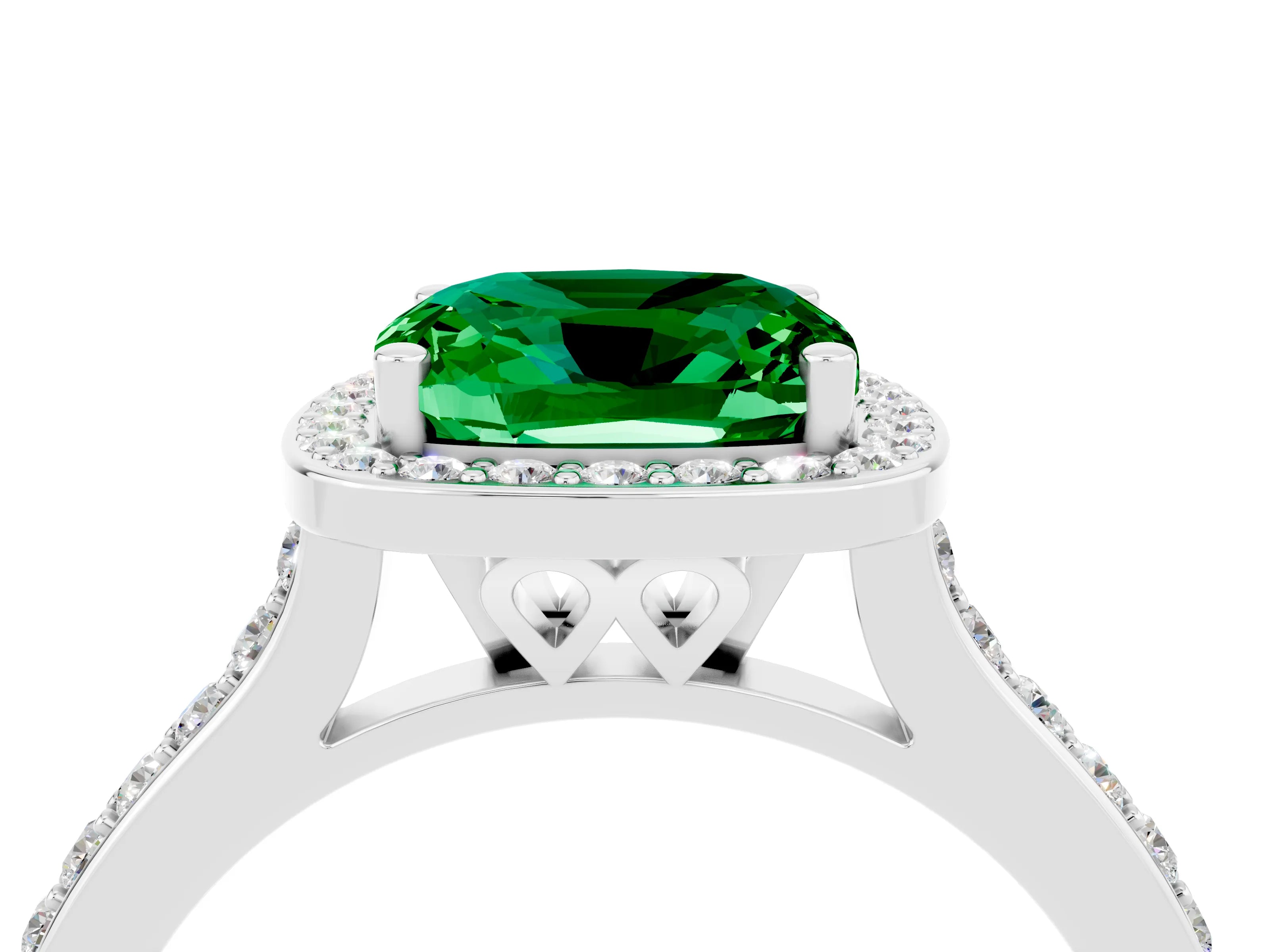 White gold Cushion Cut Halo Round Diamond Pavé Band with Four-Prong Setting_4