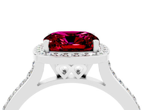White gold Cushion Cut Halo Round Diamond Pavé Band with Four-Prong Setting_4