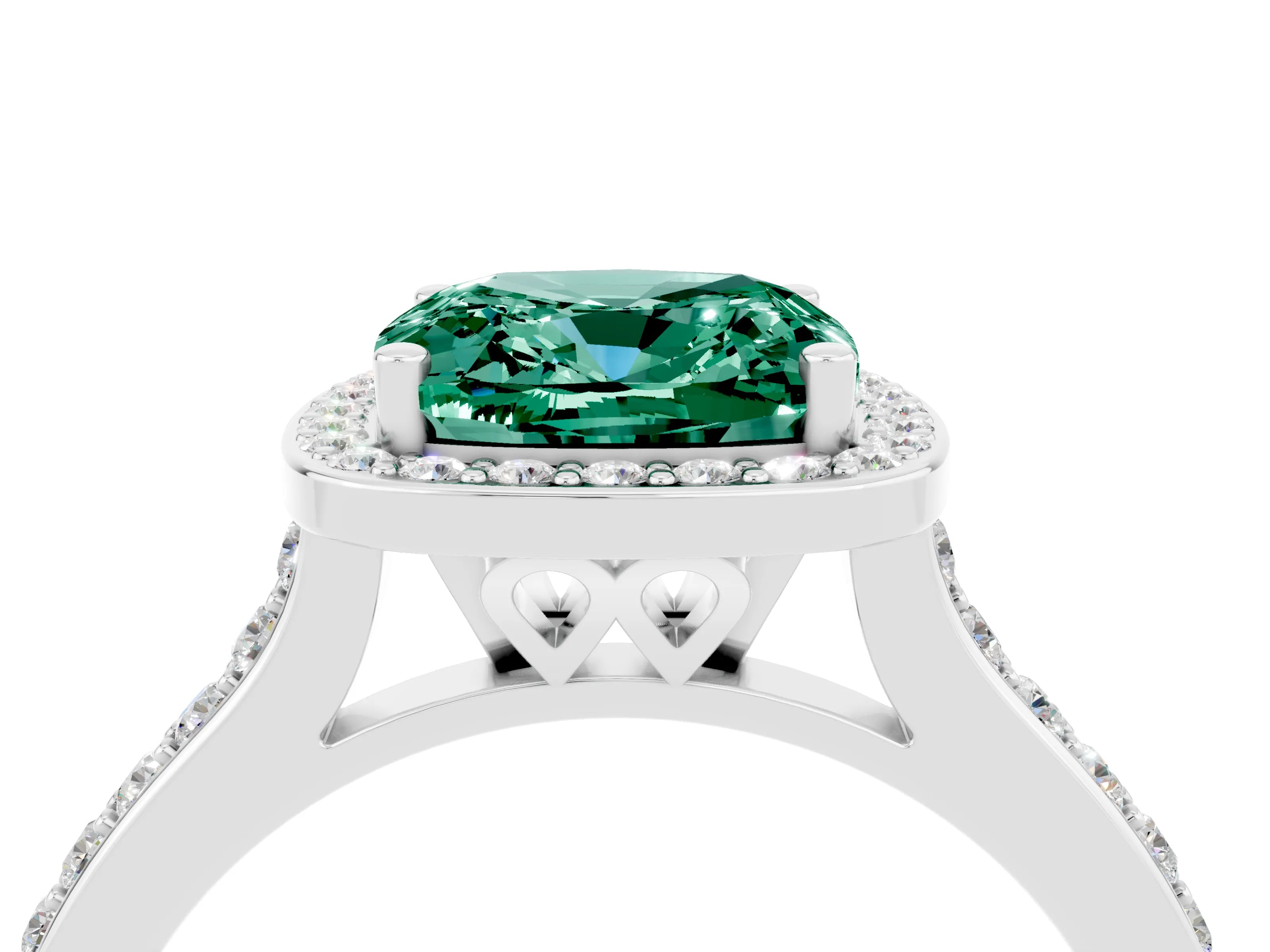 White gold Cushion Cut Halo Round Diamond Pavé Band with Four-Prong Setting_4