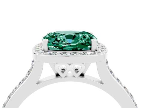 White gold Cushion Cut Halo Round Diamond Pavé Band with Four-Prong Setting_4