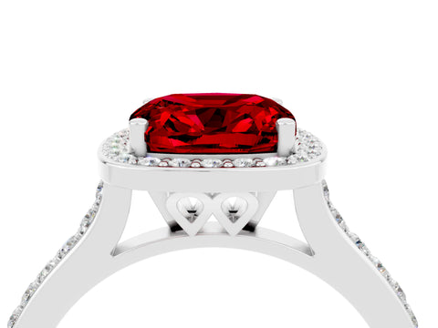 White gold Cushion Cut Halo Round Diamond Pavé Band with Four-Prong Setting_4