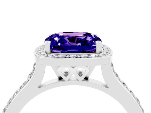 White gold Cushion Cut Halo Round Diamond Pavé Band with Four-Prong Setting_4
