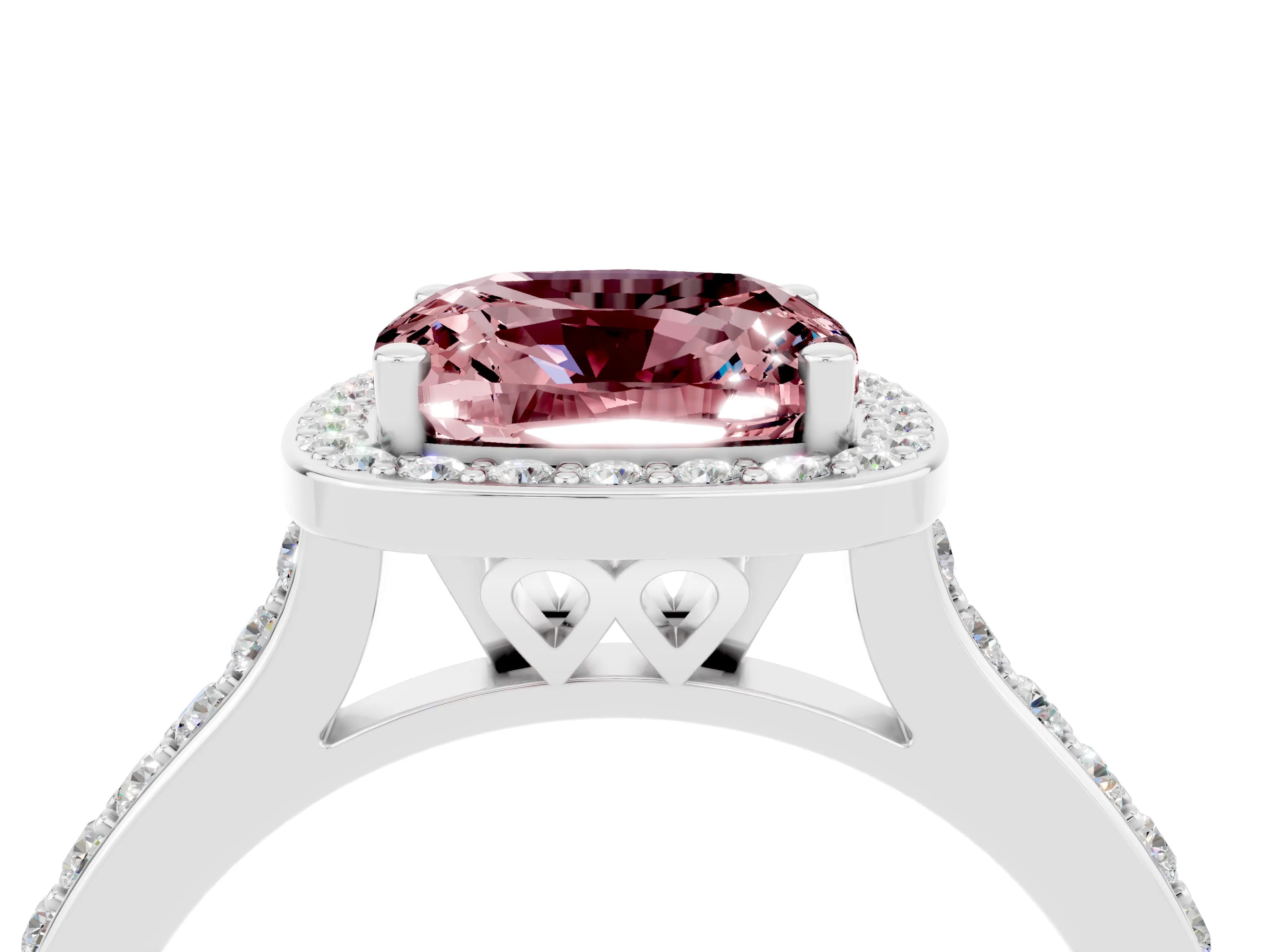 White gold Cushion Cut Halo Round Diamond Pavé Band with Four-Prong Setting_4