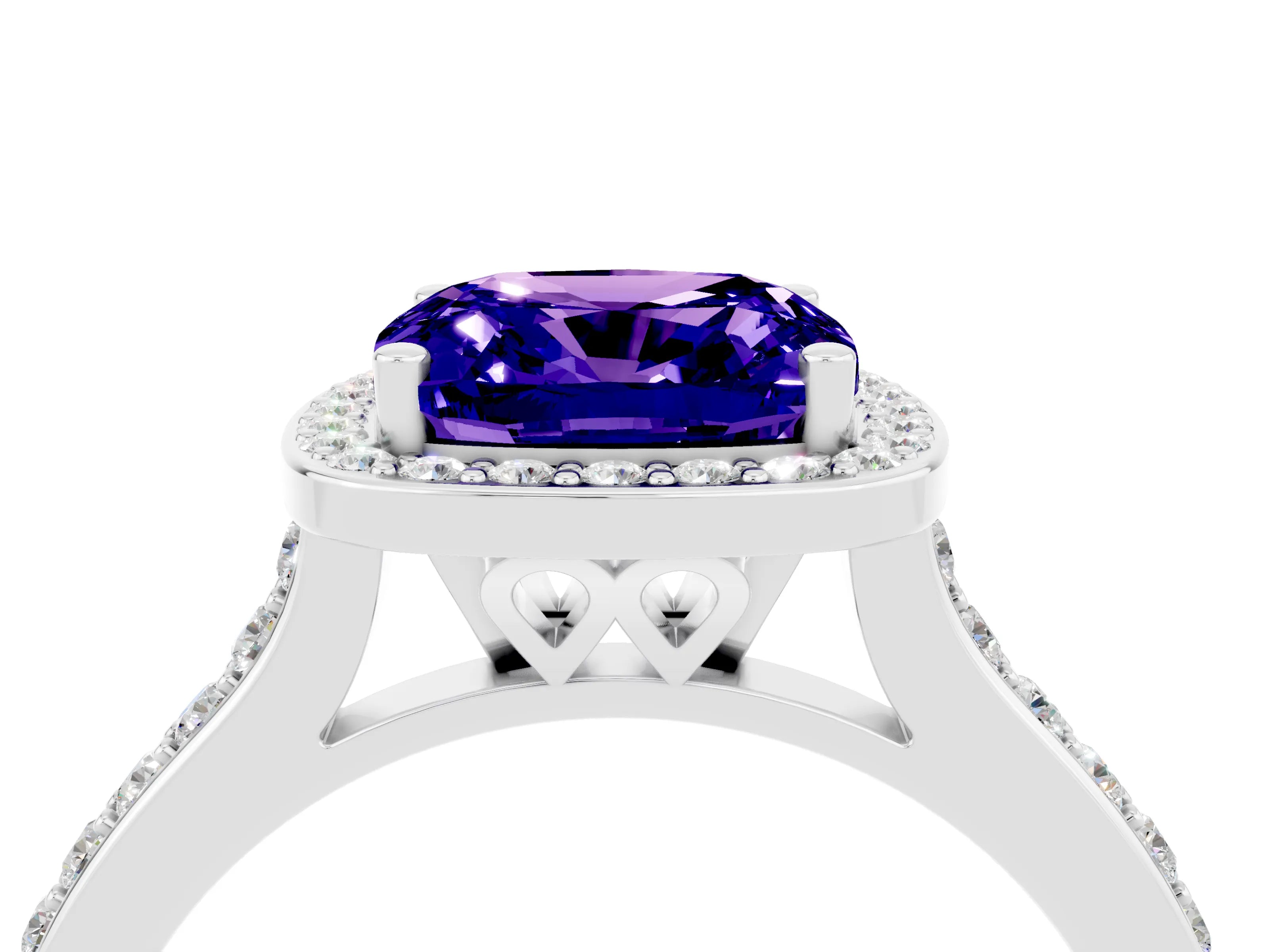 White gold Cushion Cut Halo Round Diamond Pavé Band with Four-Prong Setting_4