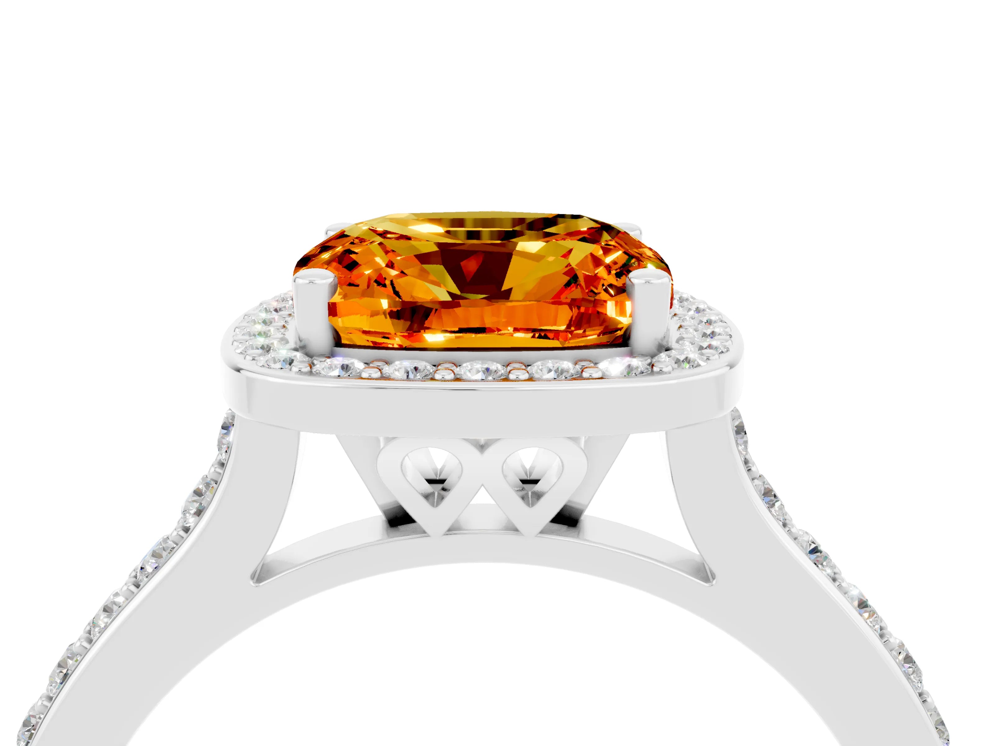 White gold Cushion Cut Halo Round Diamond Pavé Band with Four-Prong Setting_4