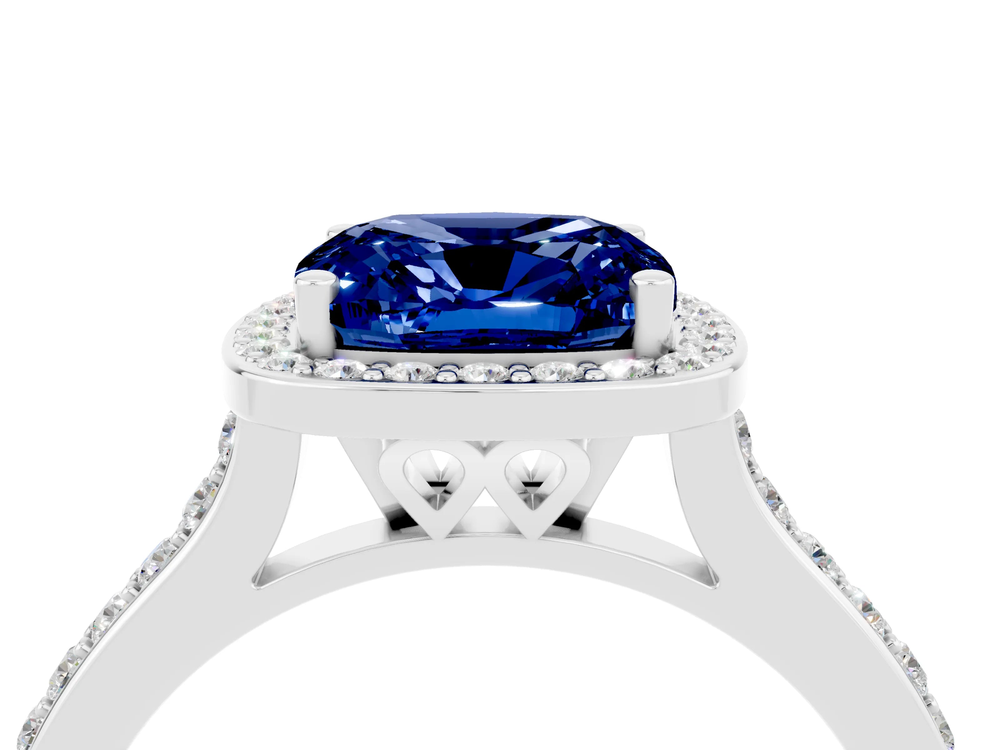 White gold Cushion Cut Halo Round Diamond Pavé Band with Four-Prong Setting_4