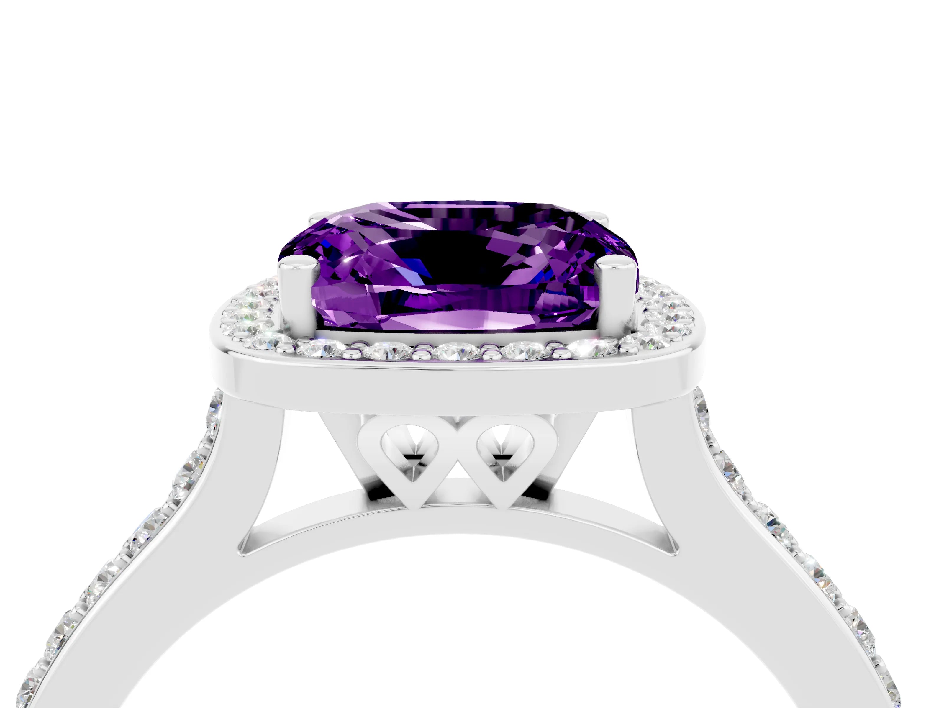 White gold Cushion Cut Halo Round Diamond Pavé Band with Four-Prong Setting_4