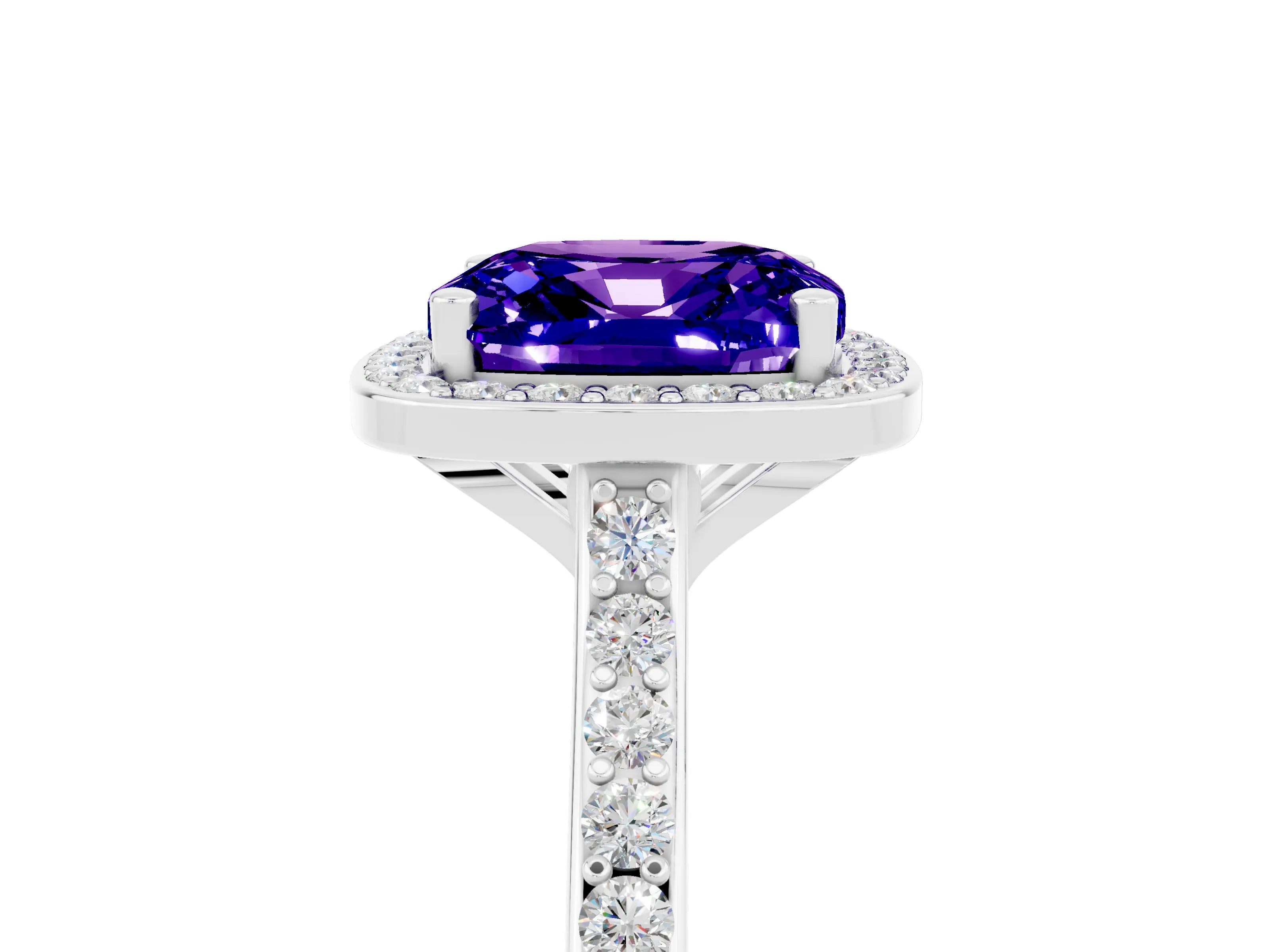 White gold Cushion Cut Halo Round Diamond Pavé Band with Four-Prong Setting_5