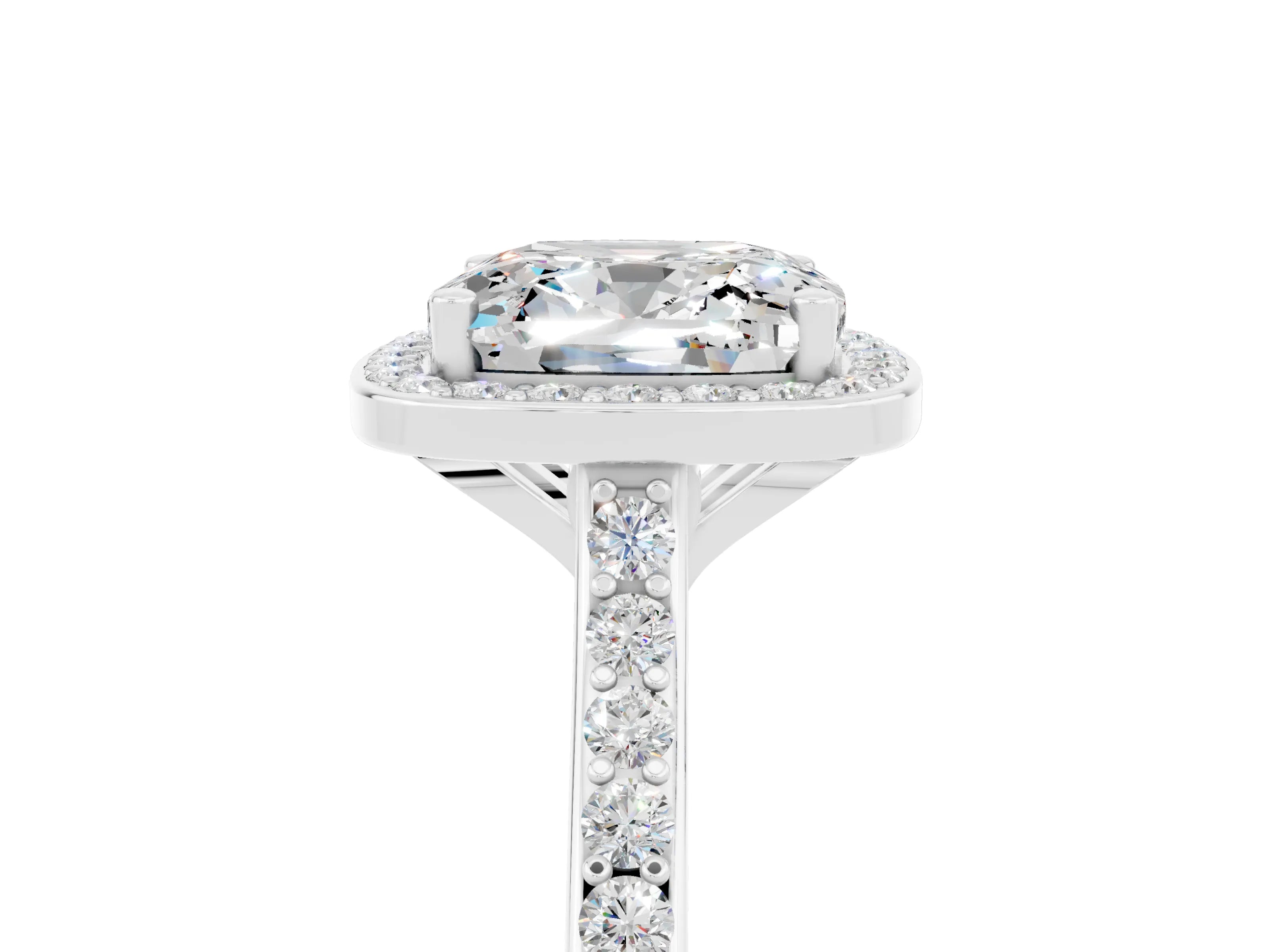 White gold Cushion Cut Halo Round Diamond Pavé Band with Four-Prong Setting_5