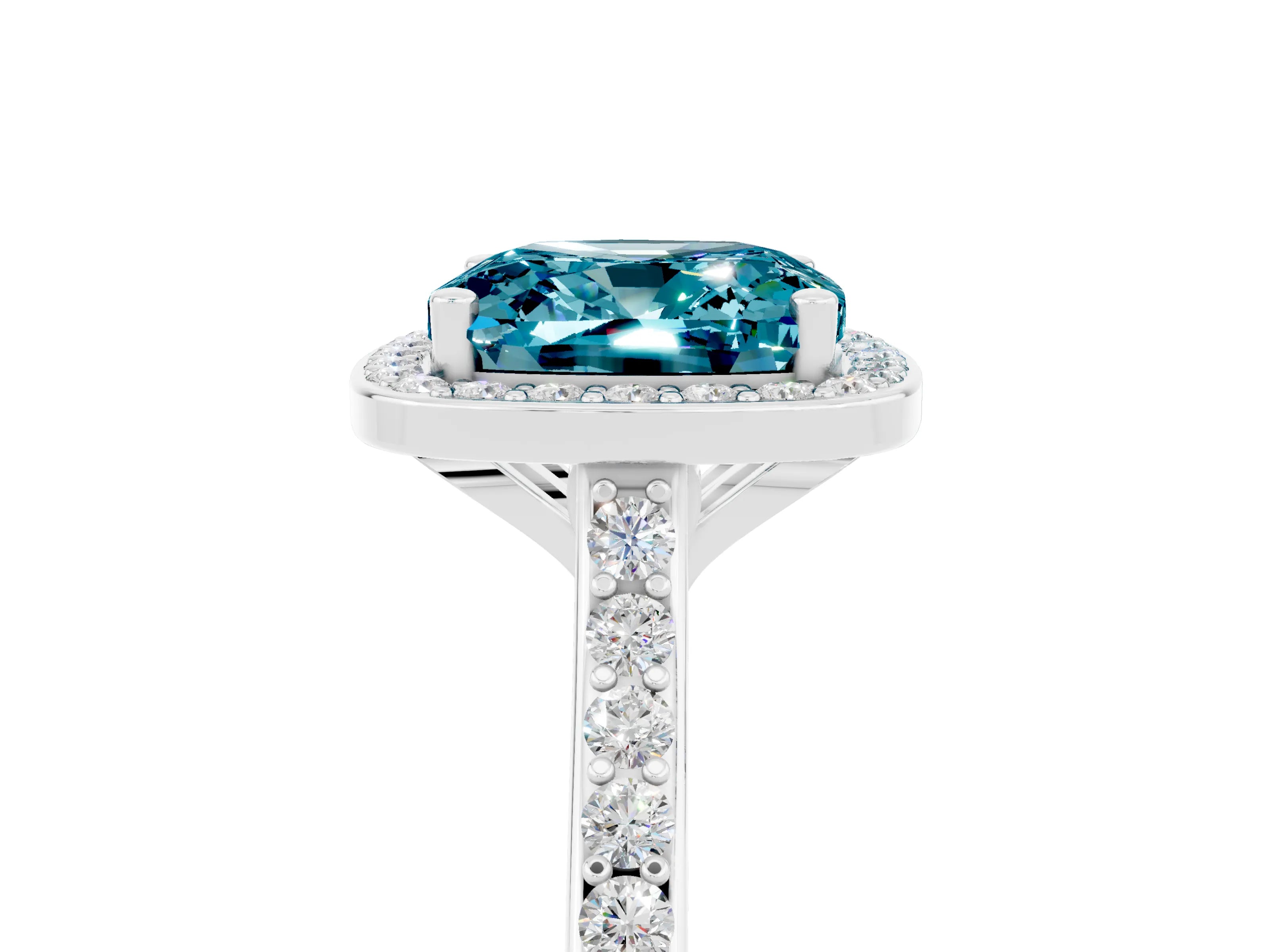 White gold Cushion Cut Halo Round Diamond Pavé Band with Four-Prong Setting_5