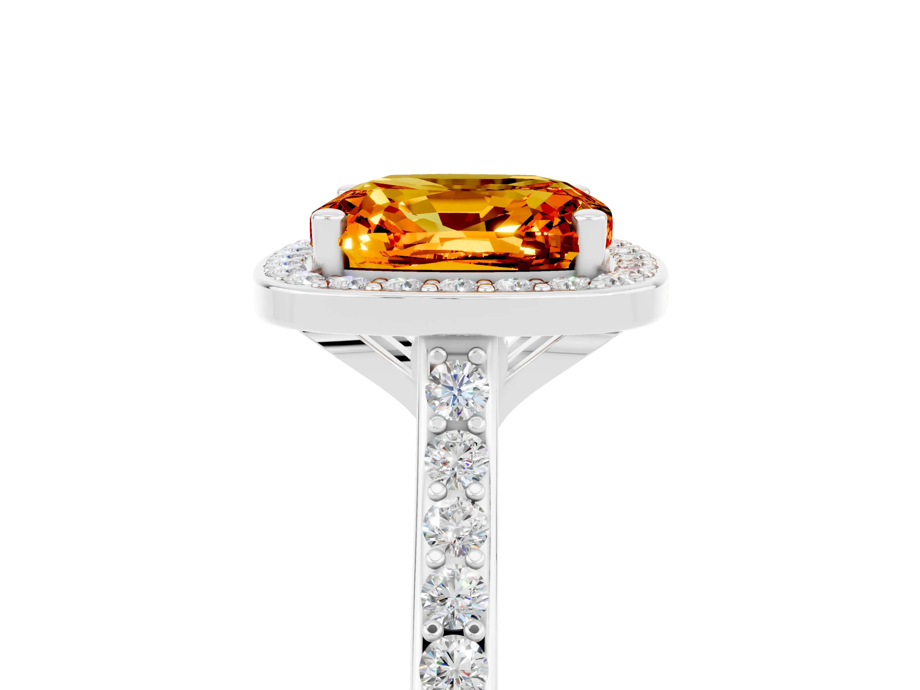 White gold Cushion Cut Halo Round Diamond Pavé Band with Four-Prong Setting_5