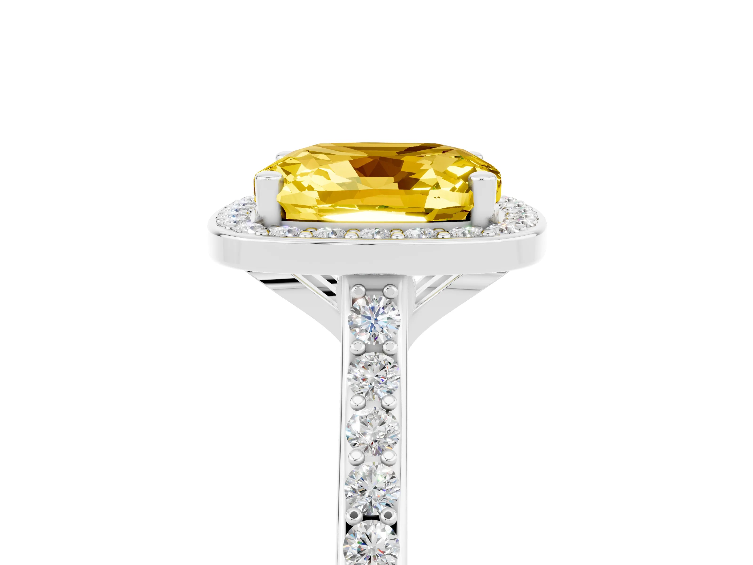 White gold Cushion Cut Halo Round Diamond Pavé Band with Four-Prong Setting_5