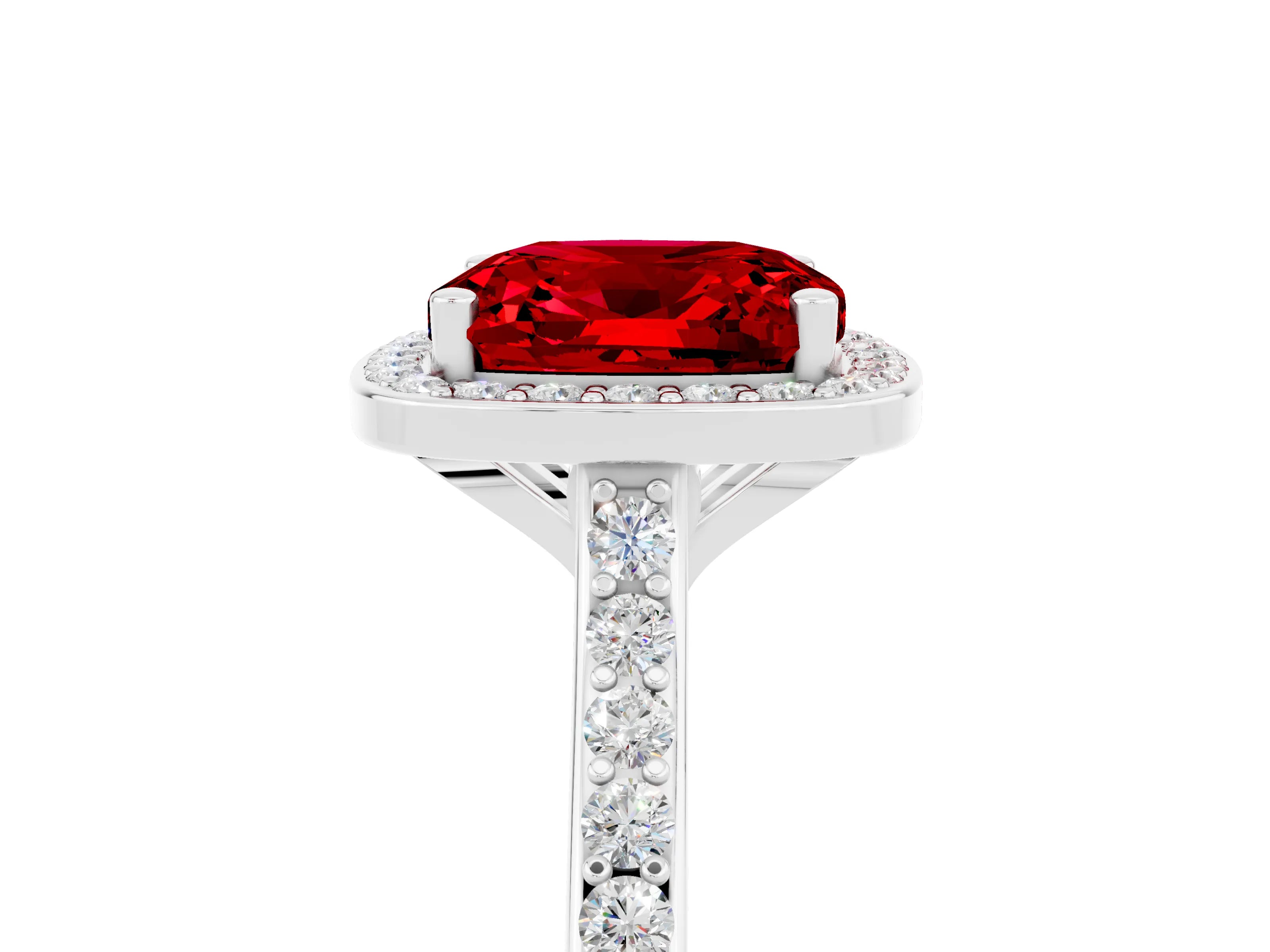 White gold Cushion Cut Halo Round Diamond Pavé Band with Four-Prong Setting_5