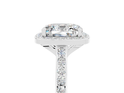 White gold Cushion Cut Halo Round Diamond Pavé Band with Four-Prong Setting_5