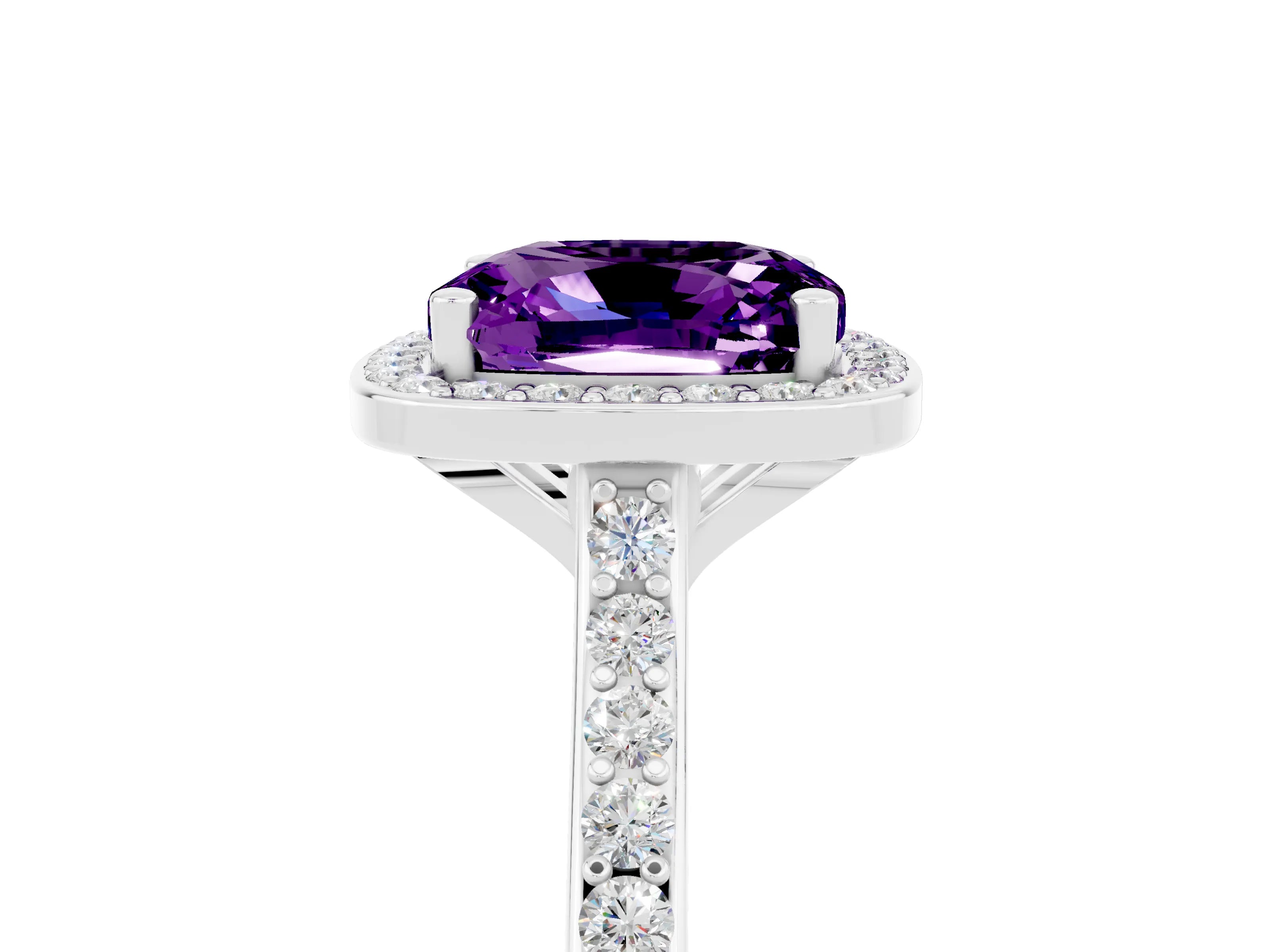 White gold Cushion Cut Halo Round Diamond Pavé Band with Four-Prong Setting_5