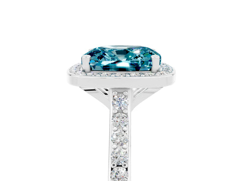White gold Cushion Cut Halo Round Diamond Pavé Band with Four-Prong Setting_5