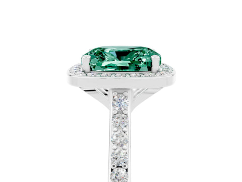 White gold Cushion Cut Halo Round Diamond Pavé Band with Four-Prong Setting_5