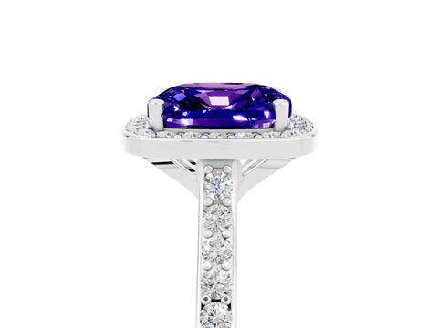 White gold Cushion Cut Halo Round Diamond Pavé Band with Four-Prong Setting_5