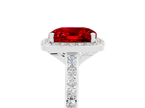 White gold Cushion Cut Halo Round Diamond Pavé Band with Four-Prong Setting_5