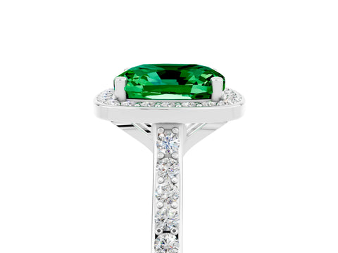 White gold Cushion Cut Halo Round Diamond Pavé Band with Four-Prong Setting_5