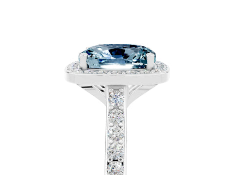 White gold Cushion Cut Halo Round Diamond Pavé Band with Four-Prong Setting_5