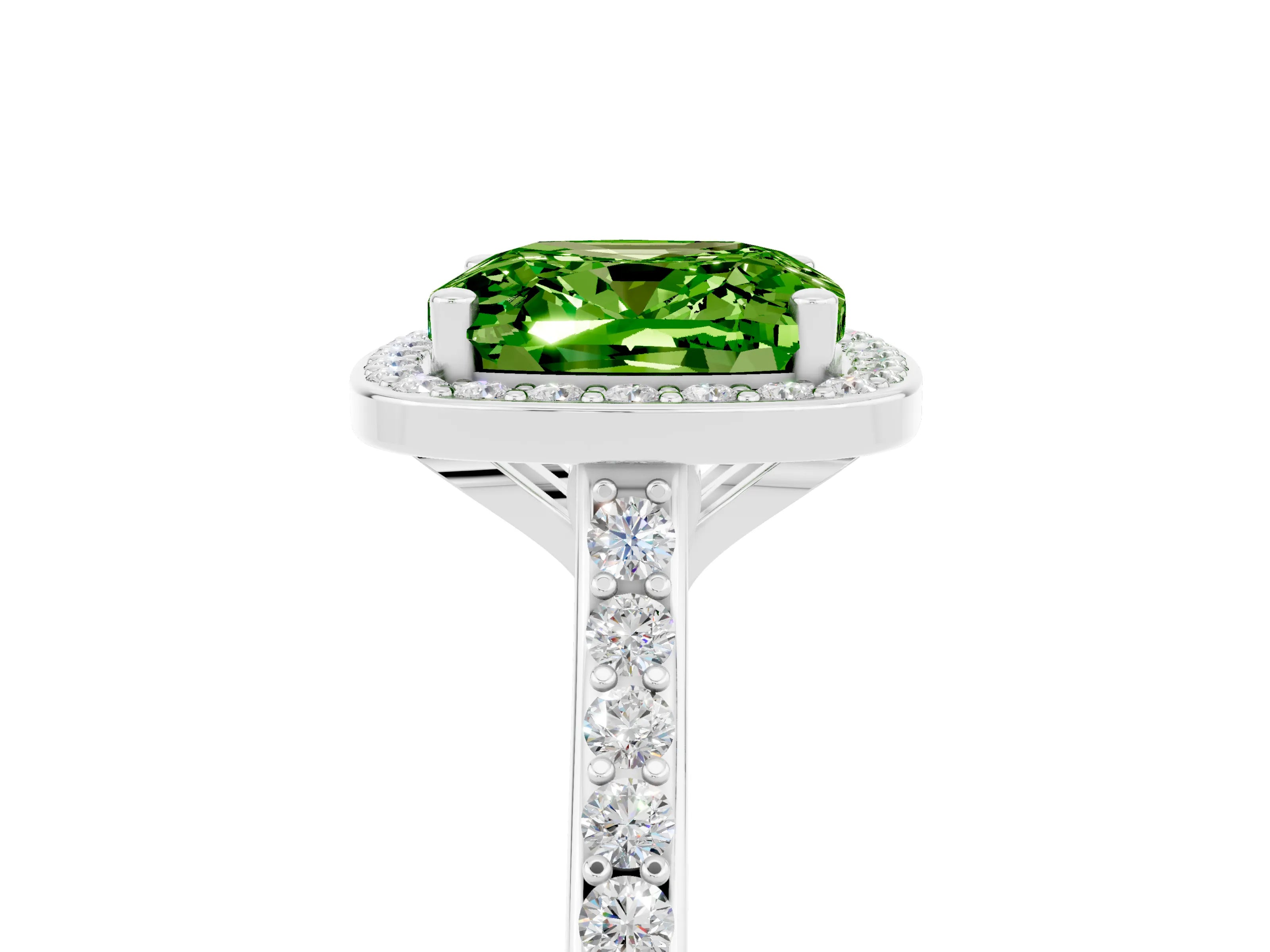 White gold Cushion Cut Halo Round Diamond Pavé Band with Four-Prong Setting_5