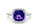 White gold Cushion Cut Halo Round Diamond Pavé Band with Four-Prong Setting