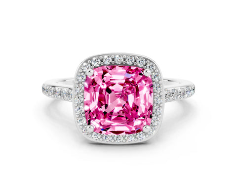 White gold Cushion Cut Halo Round Diamond Pavé Band with Four-Prong Setting
