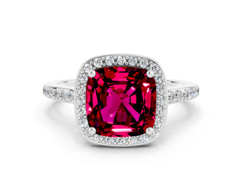 White gold Cushion Cut Halo Round Diamond Pavé Band with Four-Prong Setting