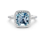 White gold Cushion Cut Halo Round Diamond Pavé Band with Four-Prong Setting