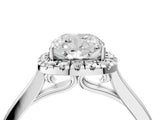 White gold Cushion Cut Halo Round Diamond Solitaire Ring with Pavé Band and Four-Prong Setting_4