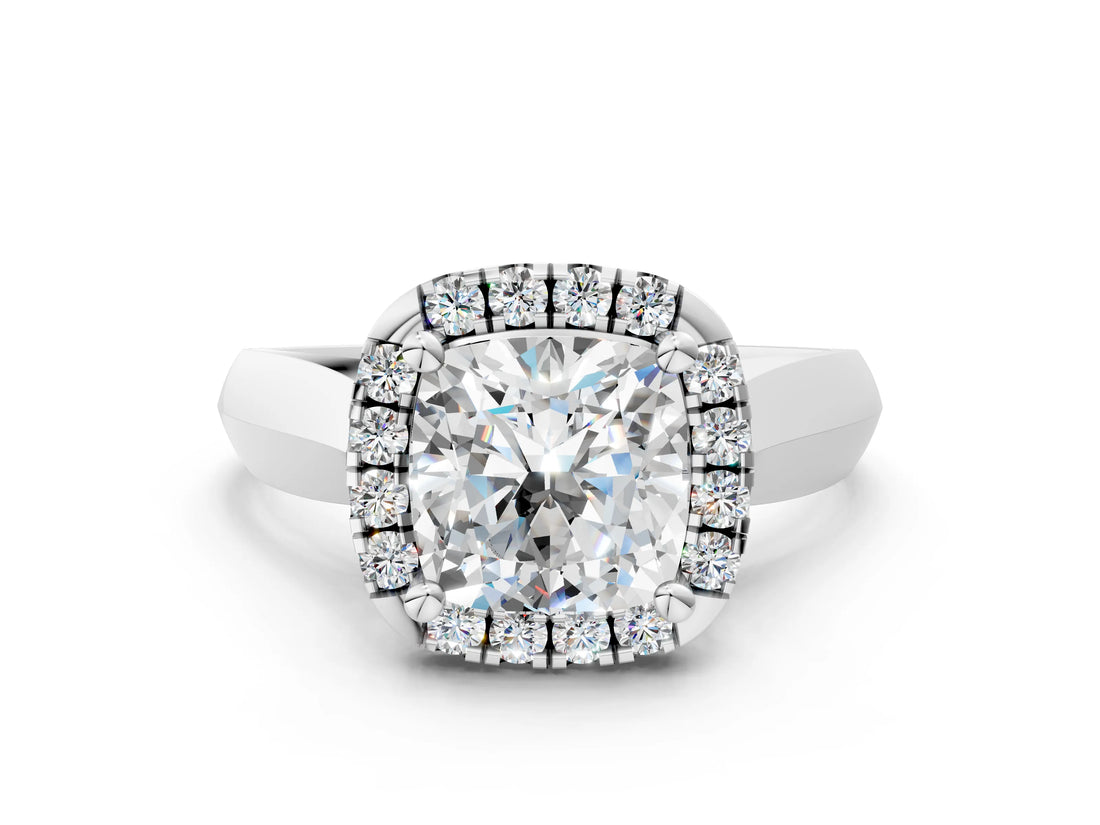 White gold Cushion Cut Halo Solitaire Engagement Ring with Square Band and Four-Prong Setting_78