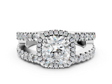 White gold Cushion Cut Halo Split Shank Diamond Ring with Four-Prong Setting_76