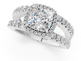White gold Cushion Cut Halo Split Shank Diamond Ring with Four-Prong Setting_78